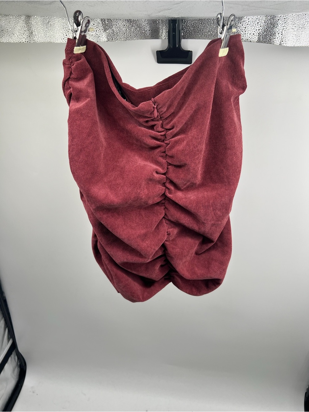 Zara Strapless Ruched Dress in Wine Red